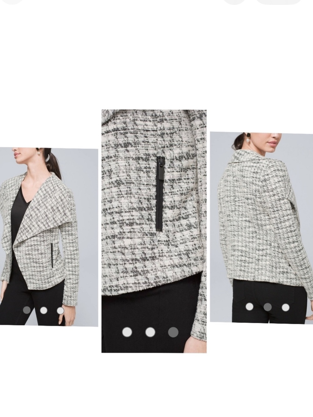 White House Black Market Ivory and Black Knit Draped Jacket